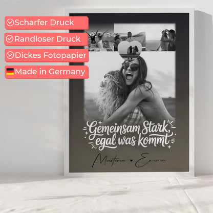Personalisiertes Poster Schwester 4 Fotos und 1 Herzfoto Gemeinsam stark egal was kommt