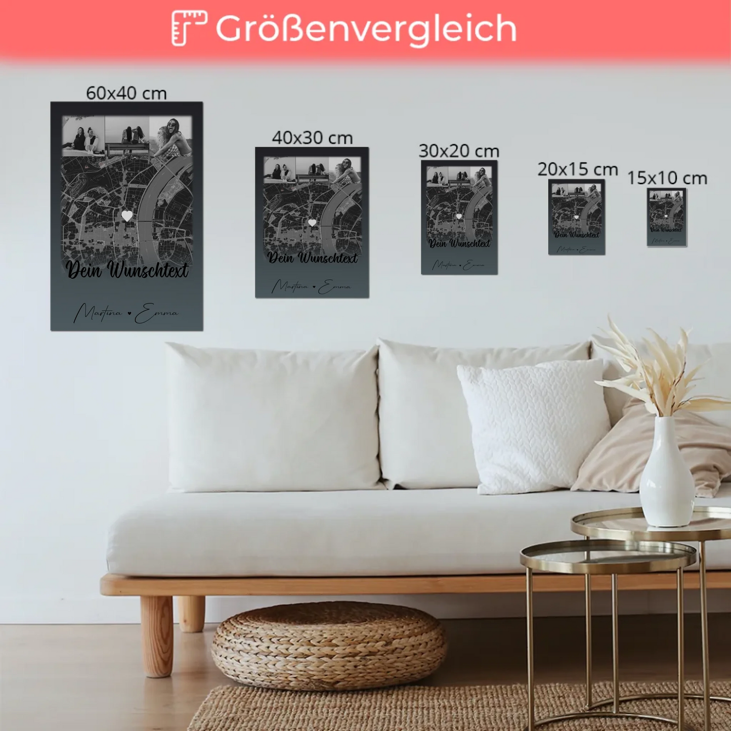 Fotoboard Poster Magnetisch mit 4 Fotos Karte Wunschtext Schwesterherz personalisiertes Geschenk