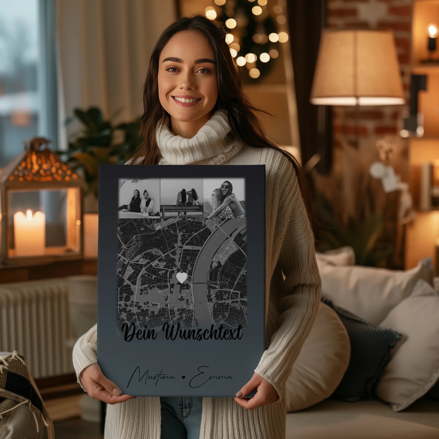 Personalisierte Schwester Leinwand mit 4 Fotos Karte Wunschtext und Schwesterherz Geschenk