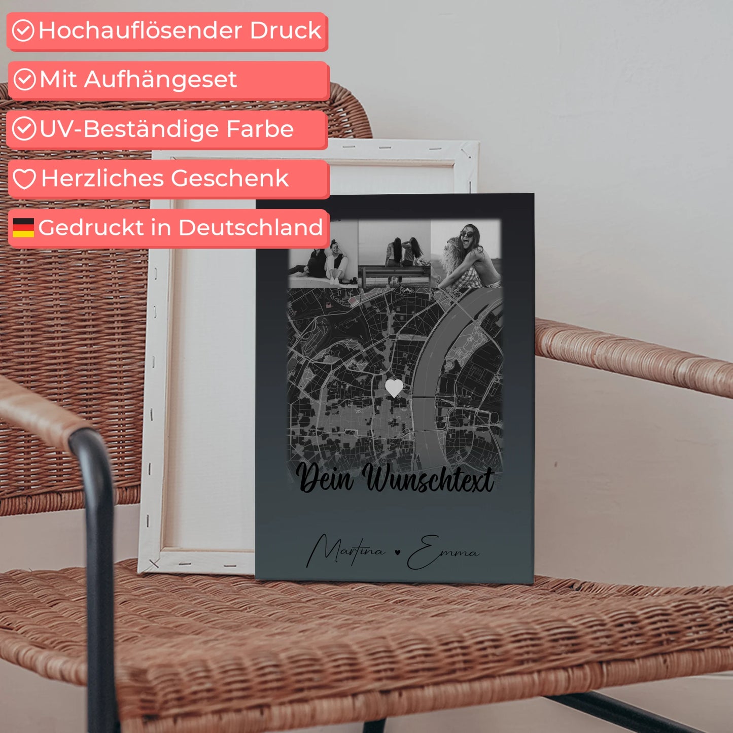 Personalisierte Schwester Leinwand mit 4 Fotos Karte Wunschtext und Schwesterherz Geschenk