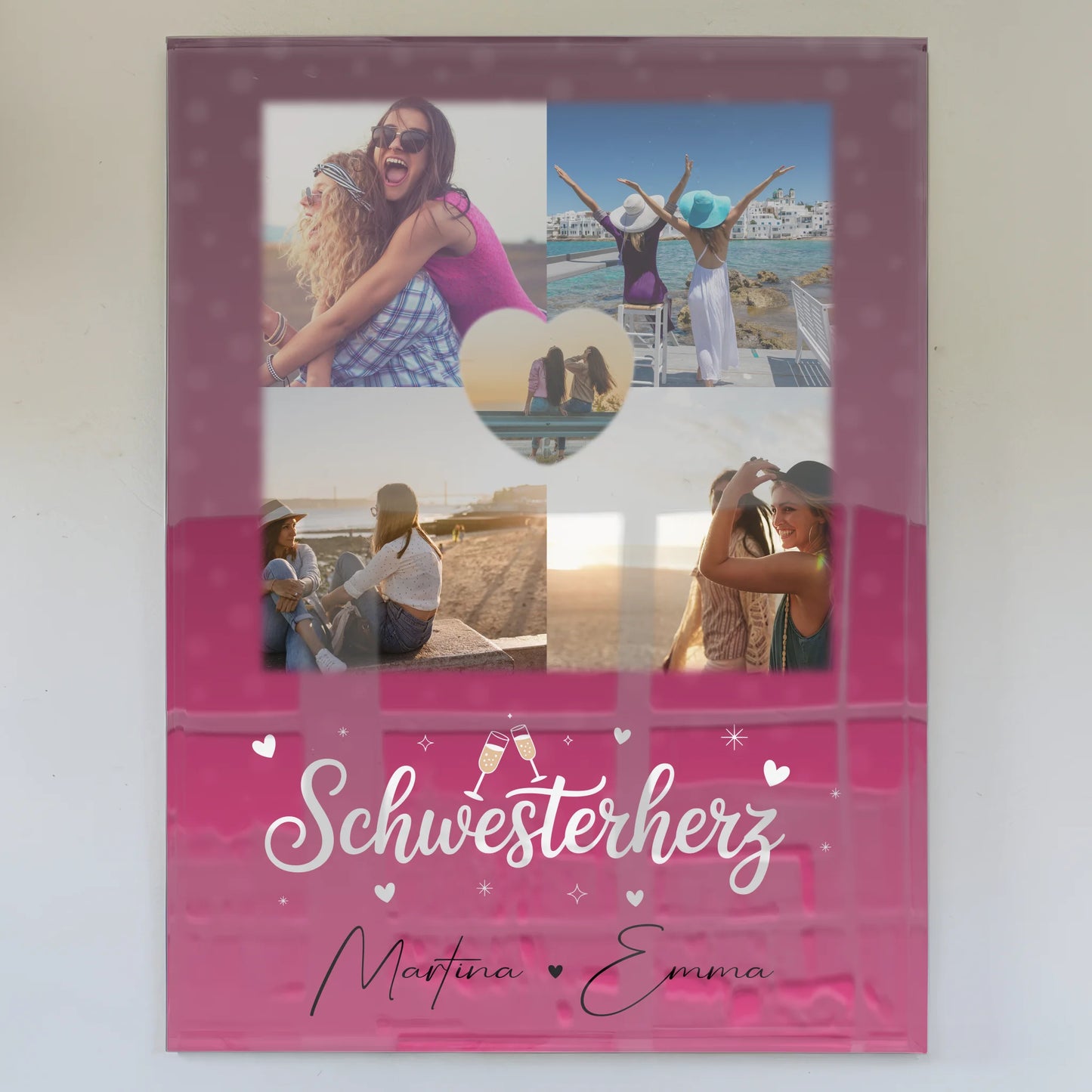 Personalisierte Acrylglas Mit Foto mit 4 Fotos und 1 Herz Foto für individuelle Geschenke