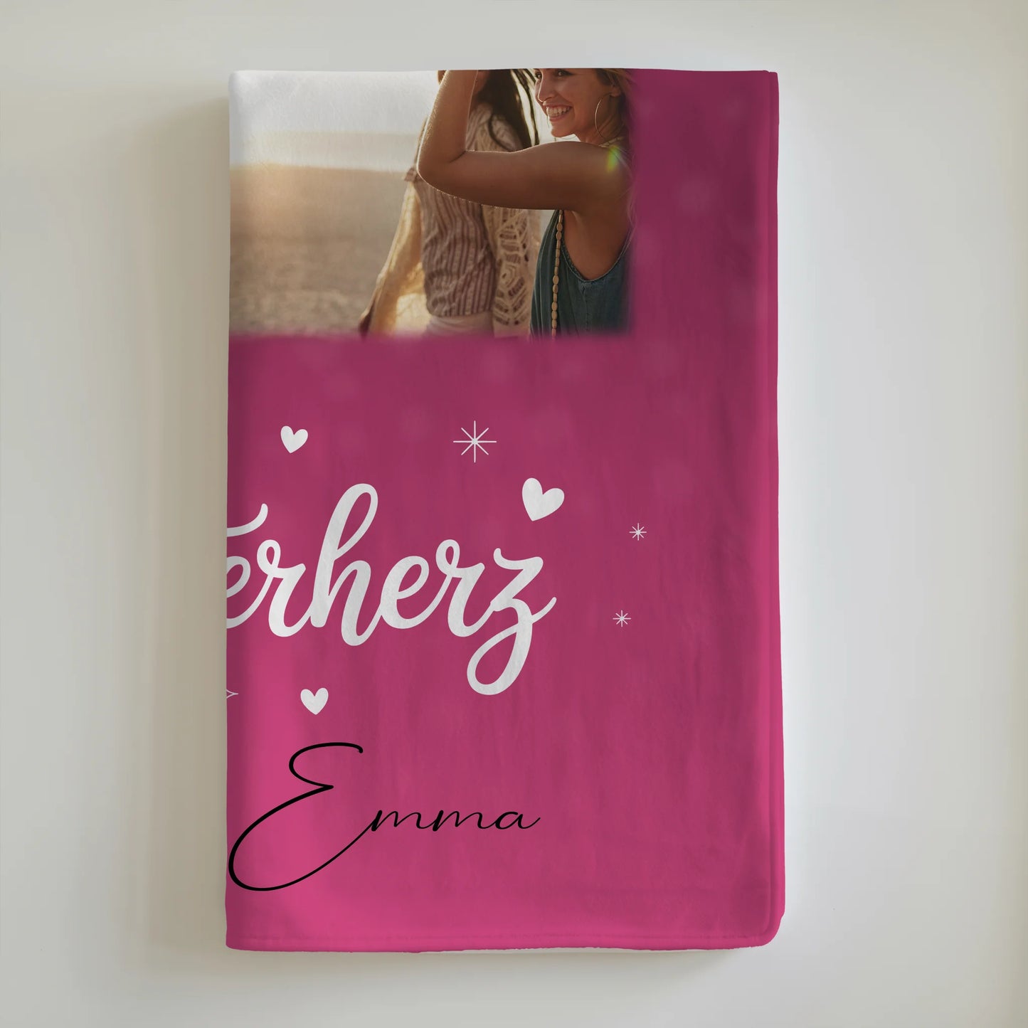 Personalisierte Decke Schwester mit 4 Fotos und 1 Herz Foto individuell gestaltet 6