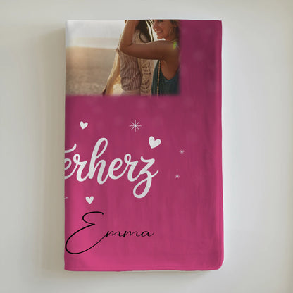Personalisierte Decke Schwester mit 4 Fotos und 1 Herz Foto individuell gestaltet 6
