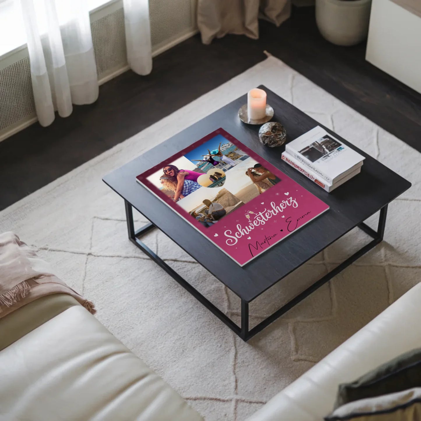 Personalisiertes Fotoboard Magnet Wandbild mit 4 Fotos und 1 Herz Foto für individuelle Geschenke 3