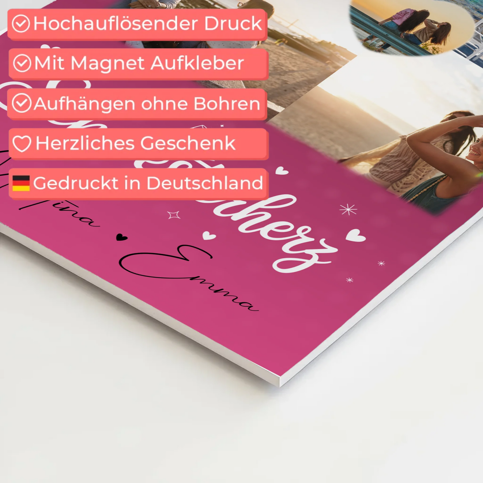 Personalisiertes Fotoboard Magnet Wandbild mit 4 Fotos und 1 Herz Foto für individuelle Geschenke 4