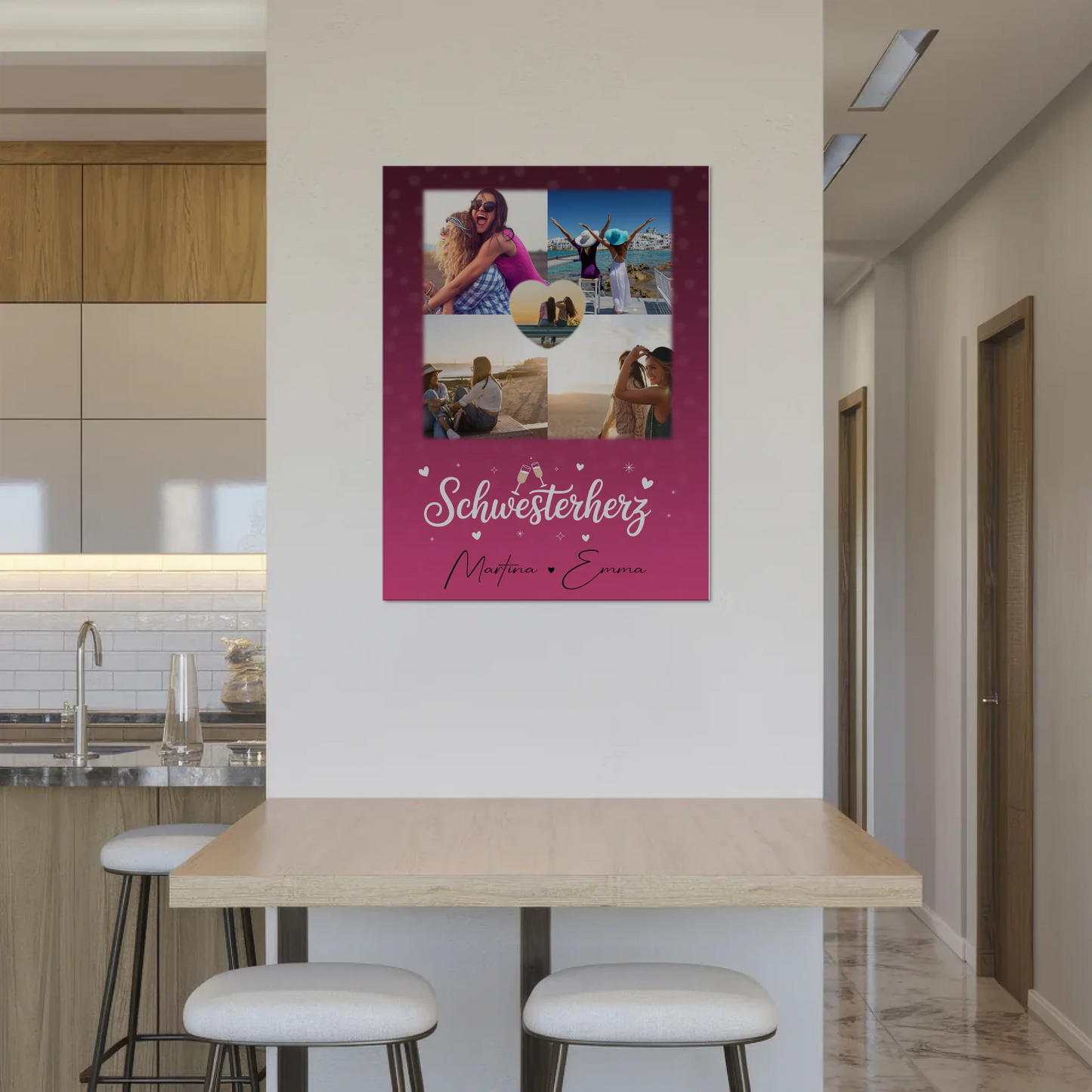 Personalisiertes Fotoboard Magnet Wandbild mit 4 Fotos und 1 Herz Foto für individuelle Geschenke 8