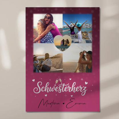 Personalisiertes Fotoboard Magnet Wandbild mit 4 Fotos und 1 Herz Foto für individuelle Geschenke 7