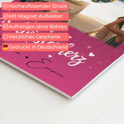 Personalisiertes Fotoboard Magnet Wandbild mit 4 Fotos und 1 Herz Foto für individuelle Geschenke