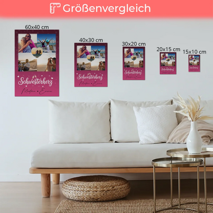 Personalisiertes Fotoboard Magnet Wandbild mit 4 Fotos und 1 Herz Foto für individuelle Geschenke