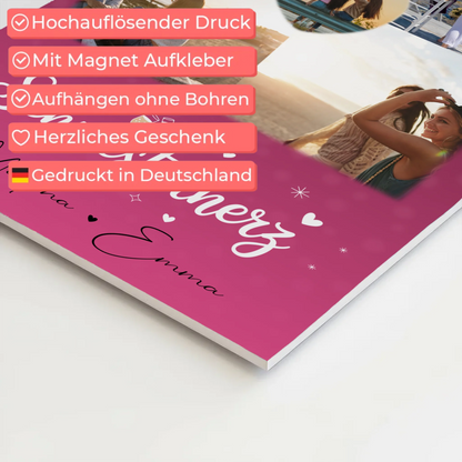 Personalisiertes Fotoboard Magnet Wandbild mit 4 Fotos und 1 Herz Foto für individuelle Geschenke