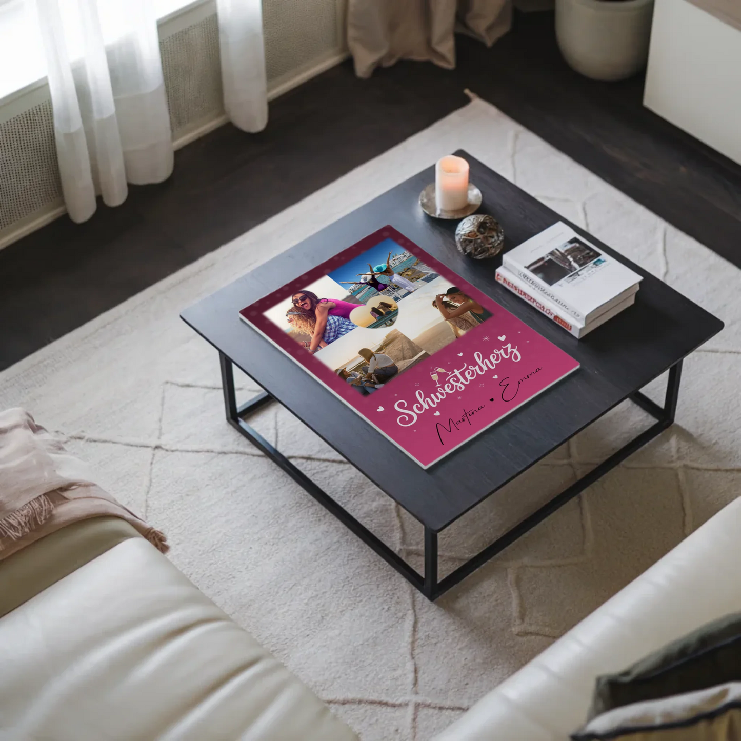 Personalisiertes Fotoboard Magnet Wandbild mit 4 Fotos und 1 Herz Foto für individuelle Geschenke