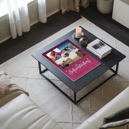 Personalisiertes Fotoboard Magnet Wandbild mit 4 Fotos und 1 Herz Foto für individuelle Geschenke