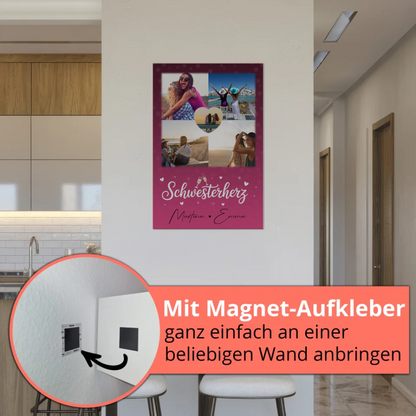 Personalisiertes Fotoboard Magnet Wandbild mit 4 Fotos und 1 Herz Foto für individuelle Geschenke