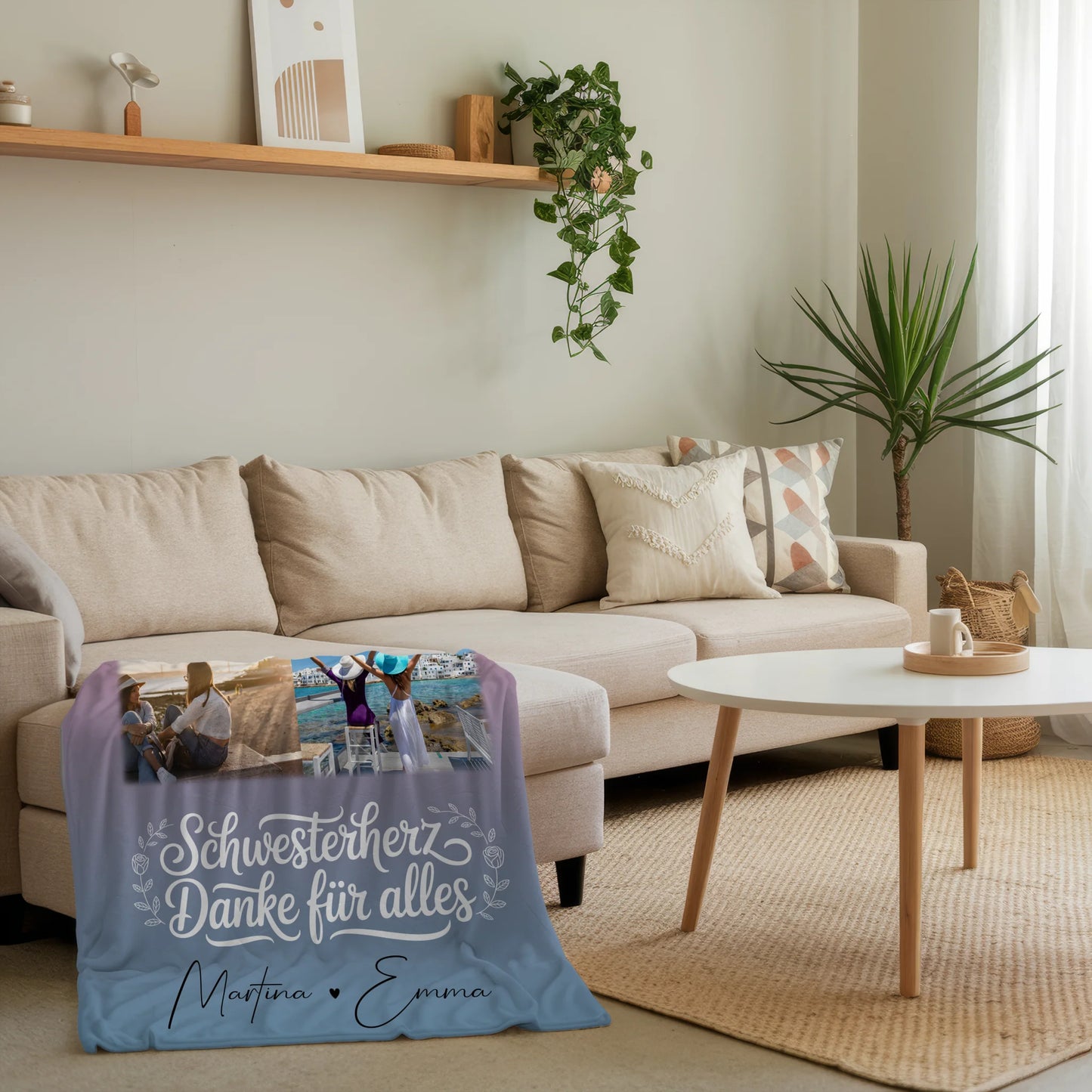 Personalisierte Decke Schwester mit 3 Fotos Herz Foto Karte Geschenkidee 4