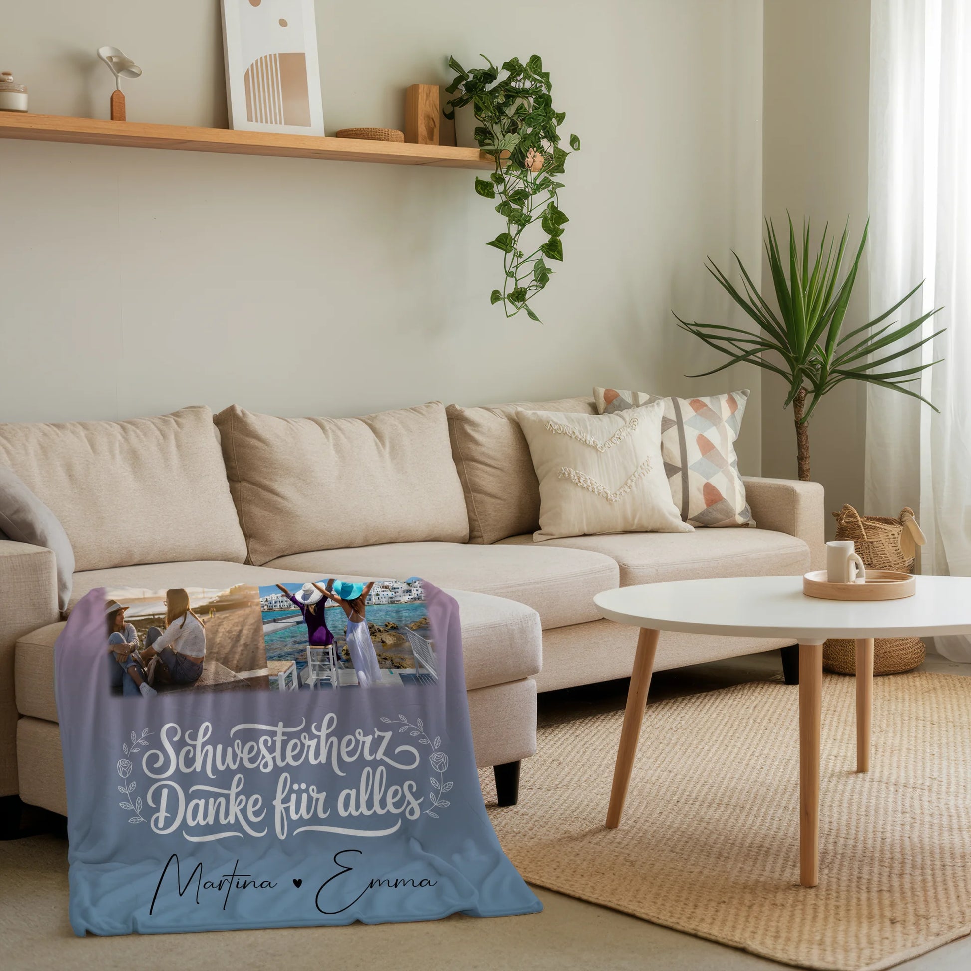 Personalisierte Decke Schwester mit 3 Fotos Herz Foto Karte Geschenkidee 4