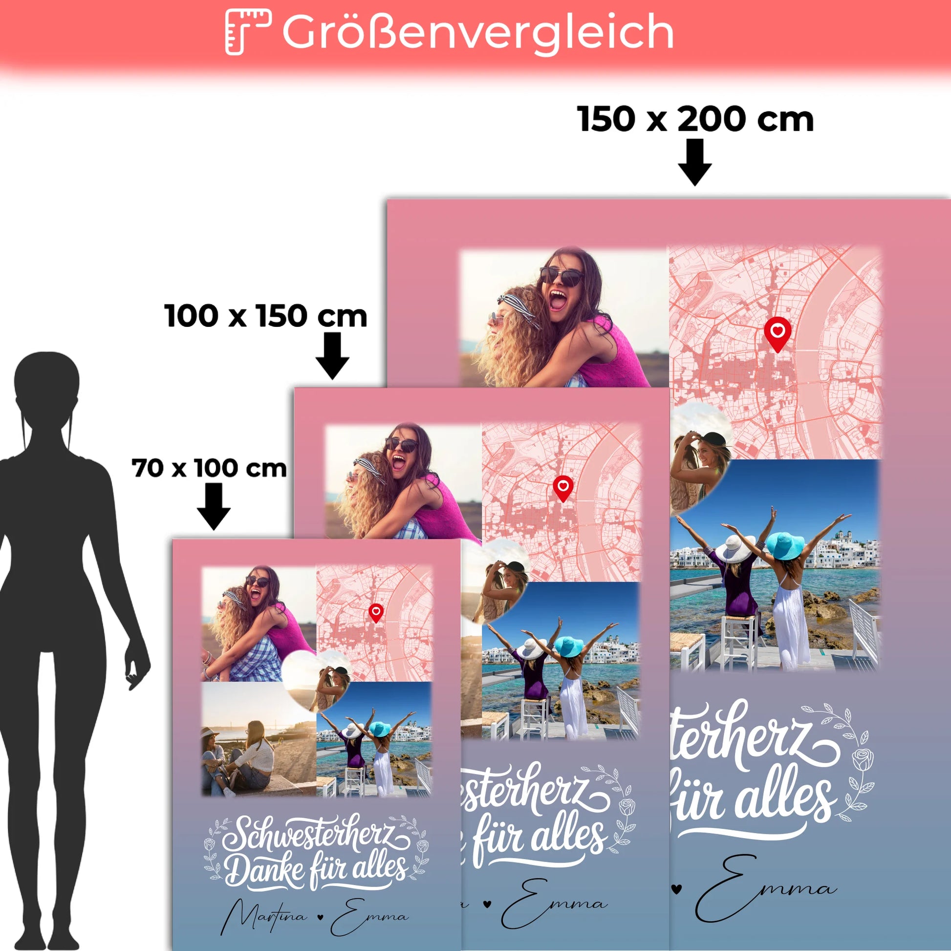 Personalisierte Decke Schwester mit 3 Fotos Herz Foto Karte Geschenkidee 5