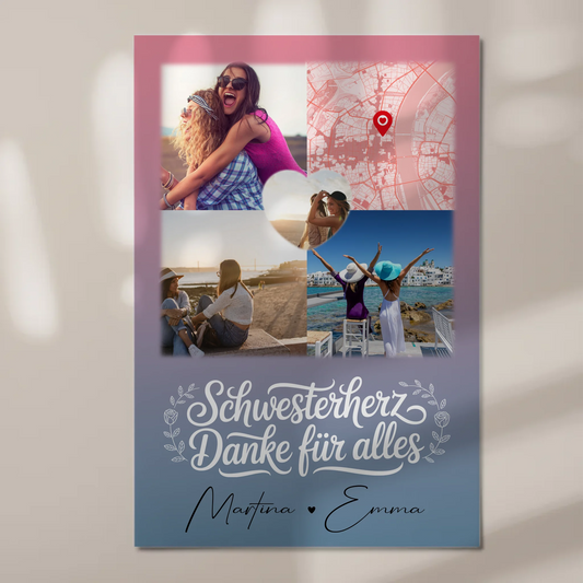 Magnetposter Fotoboard mit 3 Fotos und Herz Foto Karte personalisiertes Geschenk 1