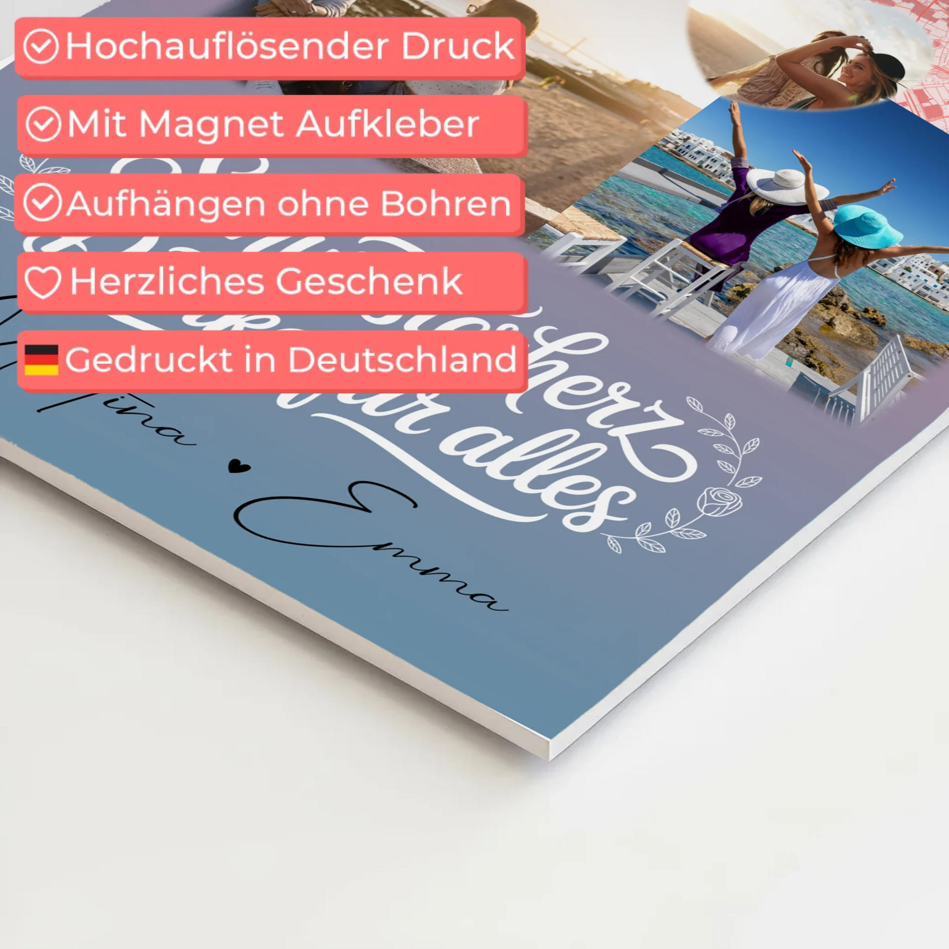Magnetposter Fotoboard mit 3 Fotos und Herz Foto Karte personalisiertes Geschenk 4