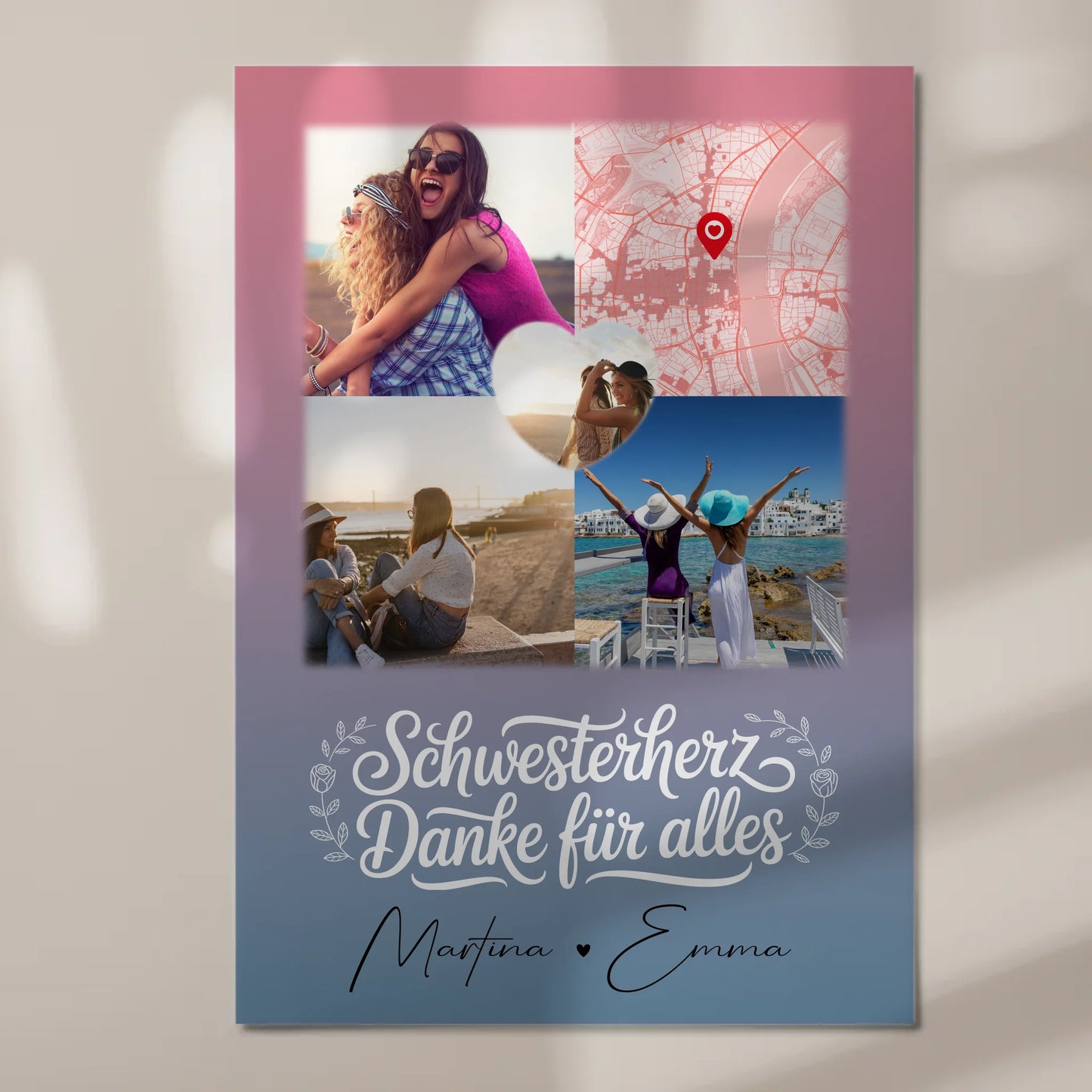 Magnetposter Fotoboard mit 3 Fotos und Herz Foto Karte personalisiertes Geschenk 7