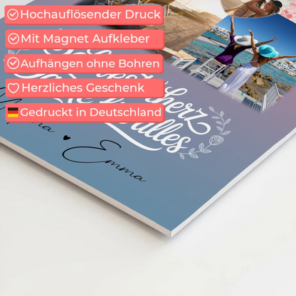 Magnetposter Fotoboard mit 3 Fotos und Herz Foto Karte personalisiertes Geschenk 10