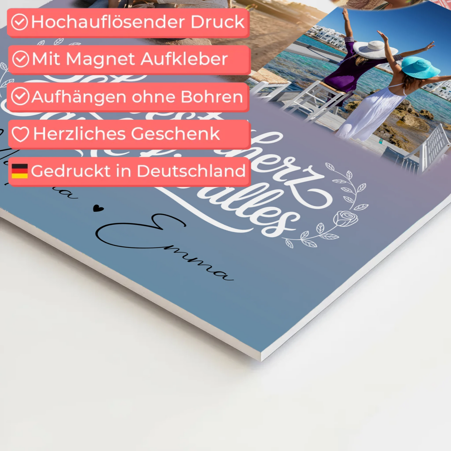 Magnetposter Fotoboard mit 3 Fotos und Herz Foto Karte personalisiertes Geschenk