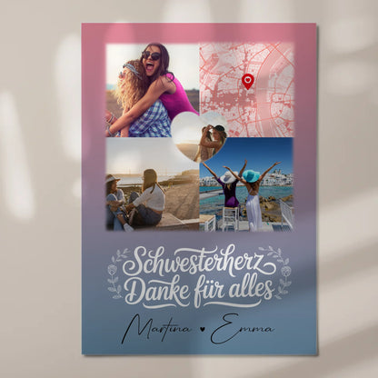 Magnetposter Fotoboard mit 3 Fotos und Herz Foto Karte personalisiertes Geschenk