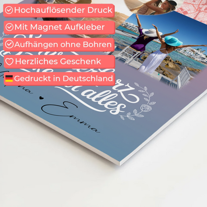 Magnetposter Fotoboard mit 3 Fotos und Herz Foto Karte personalisiertes Geschenk