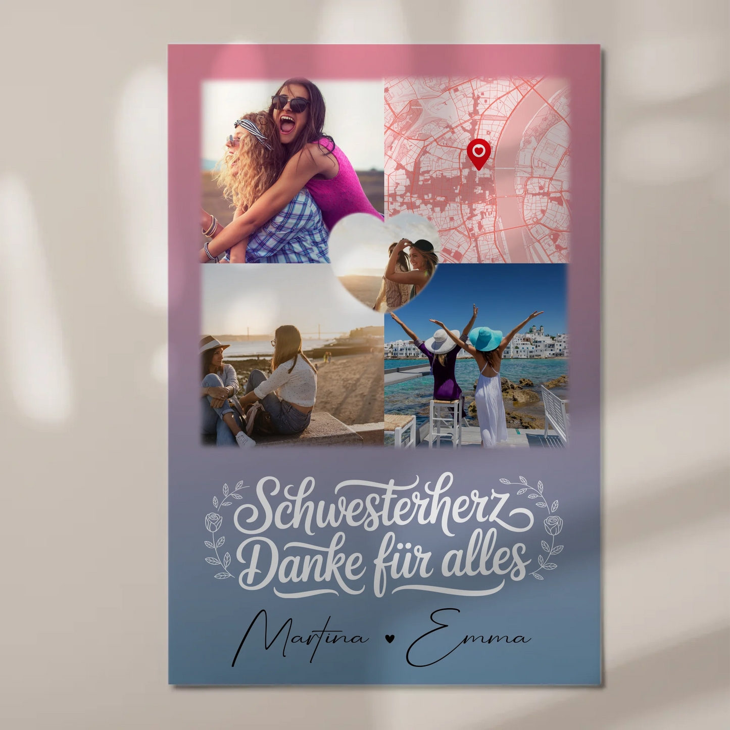 Magnetposter Fotoboard mit 3 Fotos und Herz Foto Karte personalisiertes Geschenk