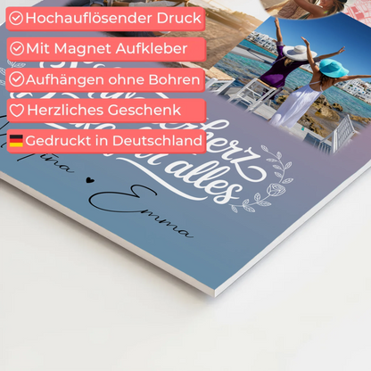 Magnetposter Fotoboard mit 3 Fotos und Herz Foto Karte personalisiertes Geschenk