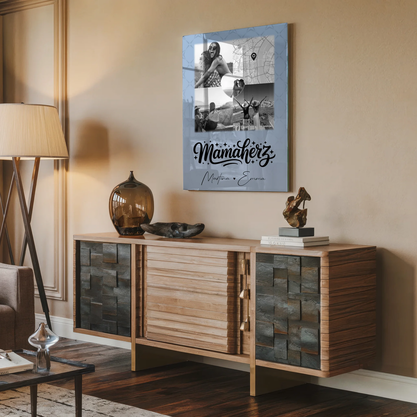 Mama Plakat Acrylglas Bild mit 3 Fotos Herz Foto und Karte personalisiertes Geschenk