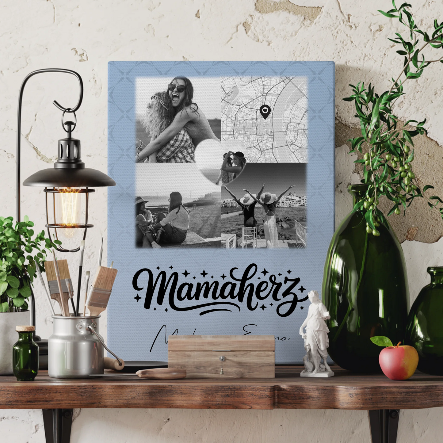 Mama Plakat Leinwand mit 3 Fotos und Herz Foto Karte personalisiertes Geschenk