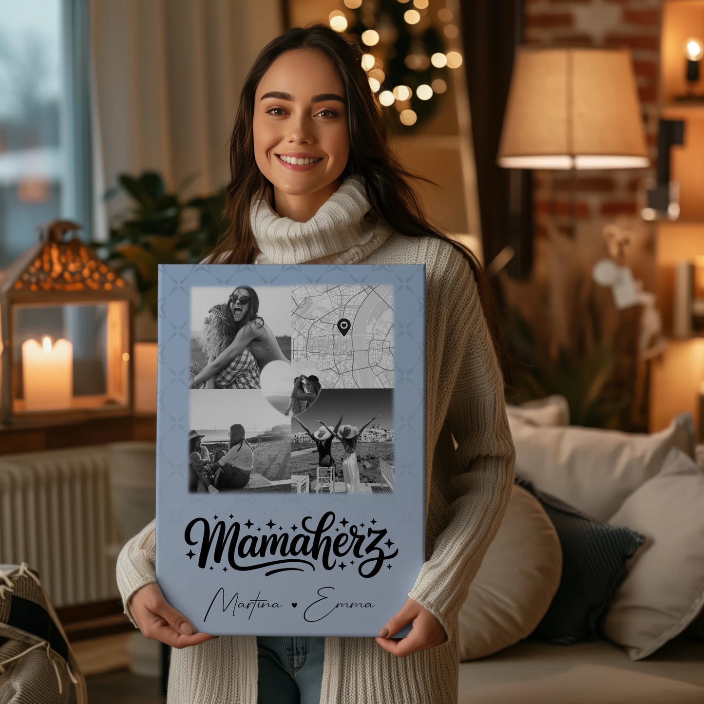 Mama Plakat Leinwand mit 3 Fotos und Herz Foto Karte personalisiertes Geschenk