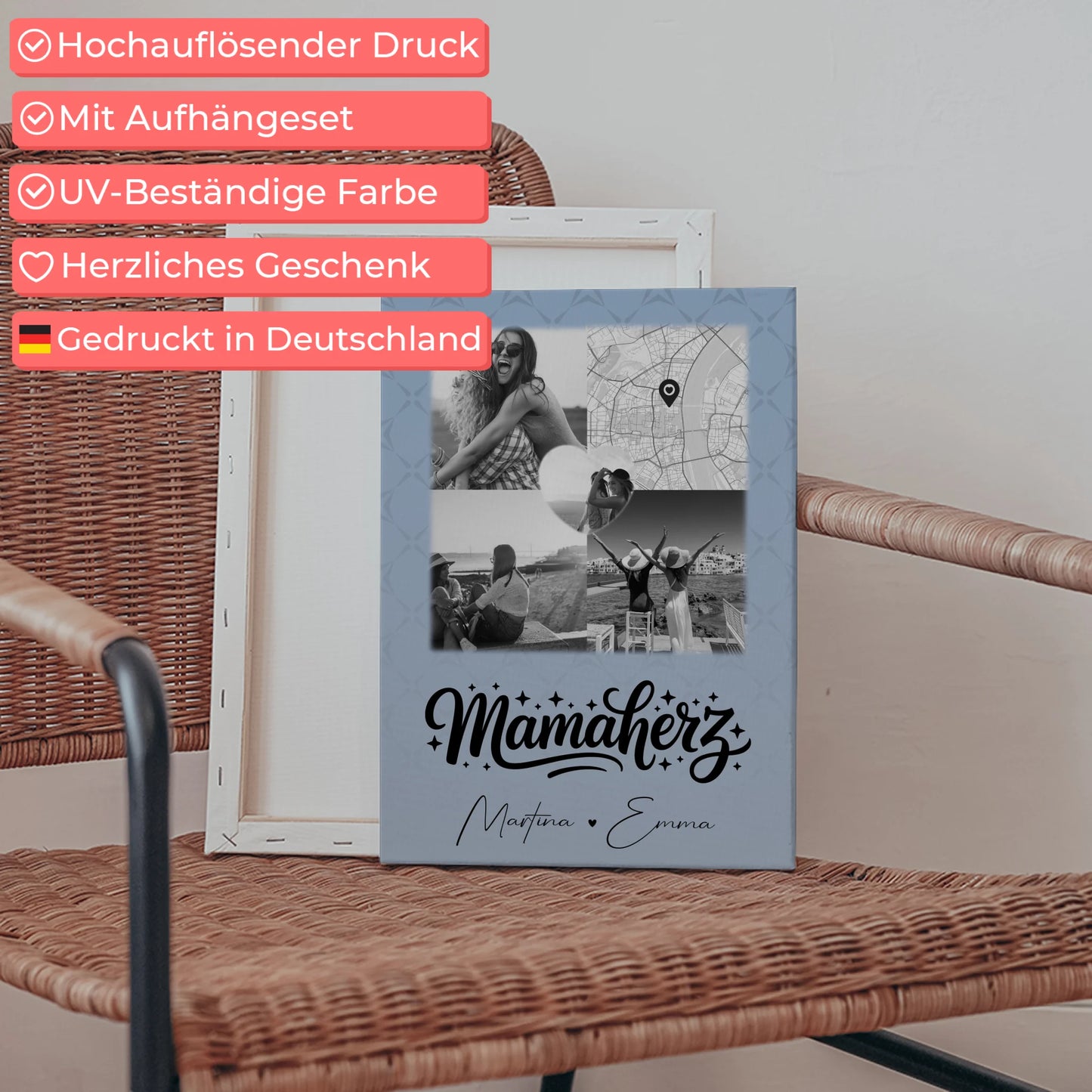 Mama Plakat Leinwand mit 3 Fotos und Herz Foto Karte personalisiertes Geschenk