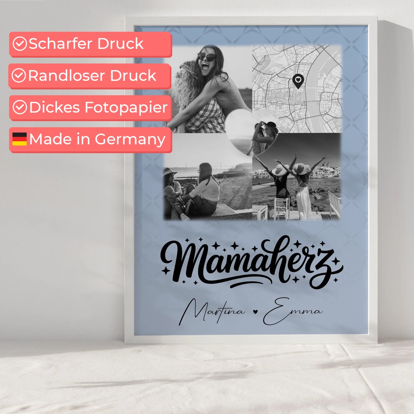 Mama Plakat Poster mit 3 Fotos und 1 Herz Foto und Karte