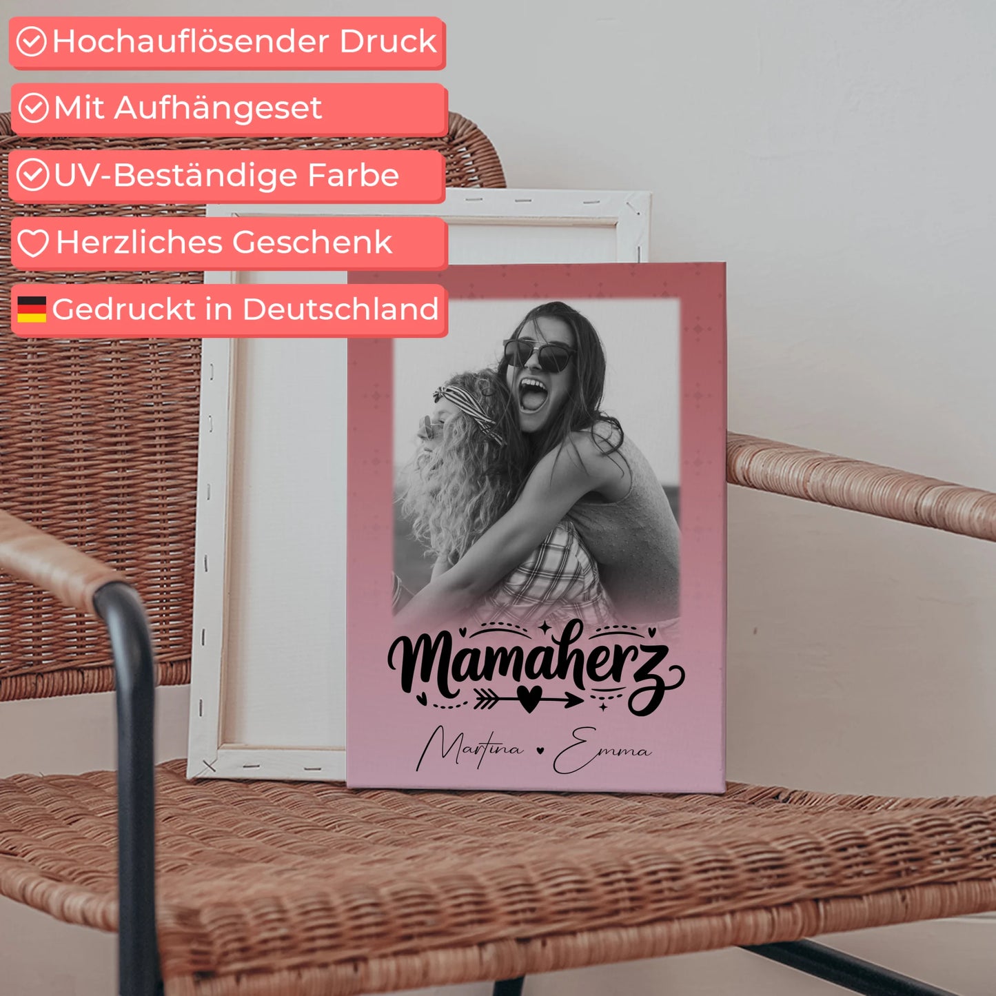 Personalisierte Leinwand Für Mama mit 1 Foto Schön dass es dich gibt Geschenkidee