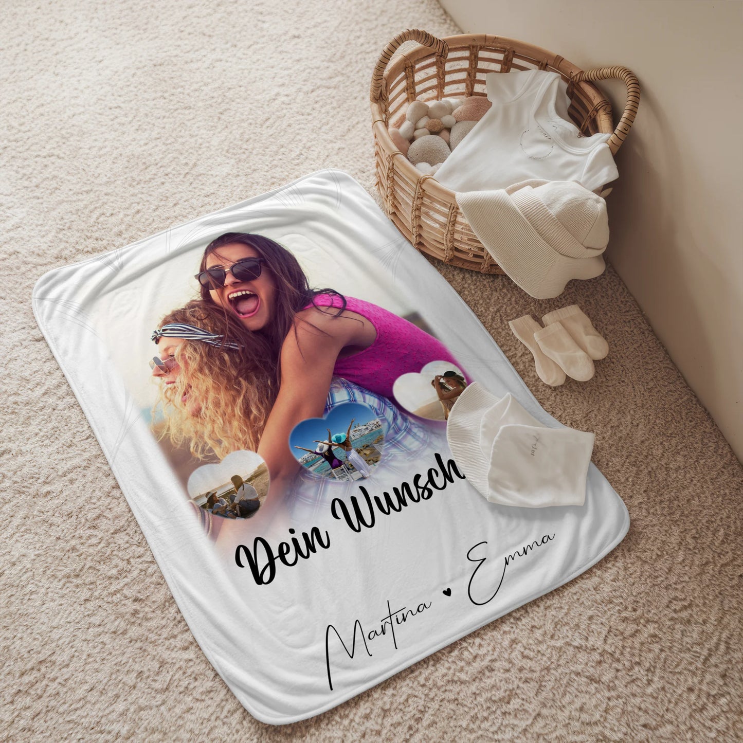 Personalisierte Kuscheldecke mit Namen 1 Foto 3 Herz Fotos Wunschtext Vergiss nie wie toll du bist 2
