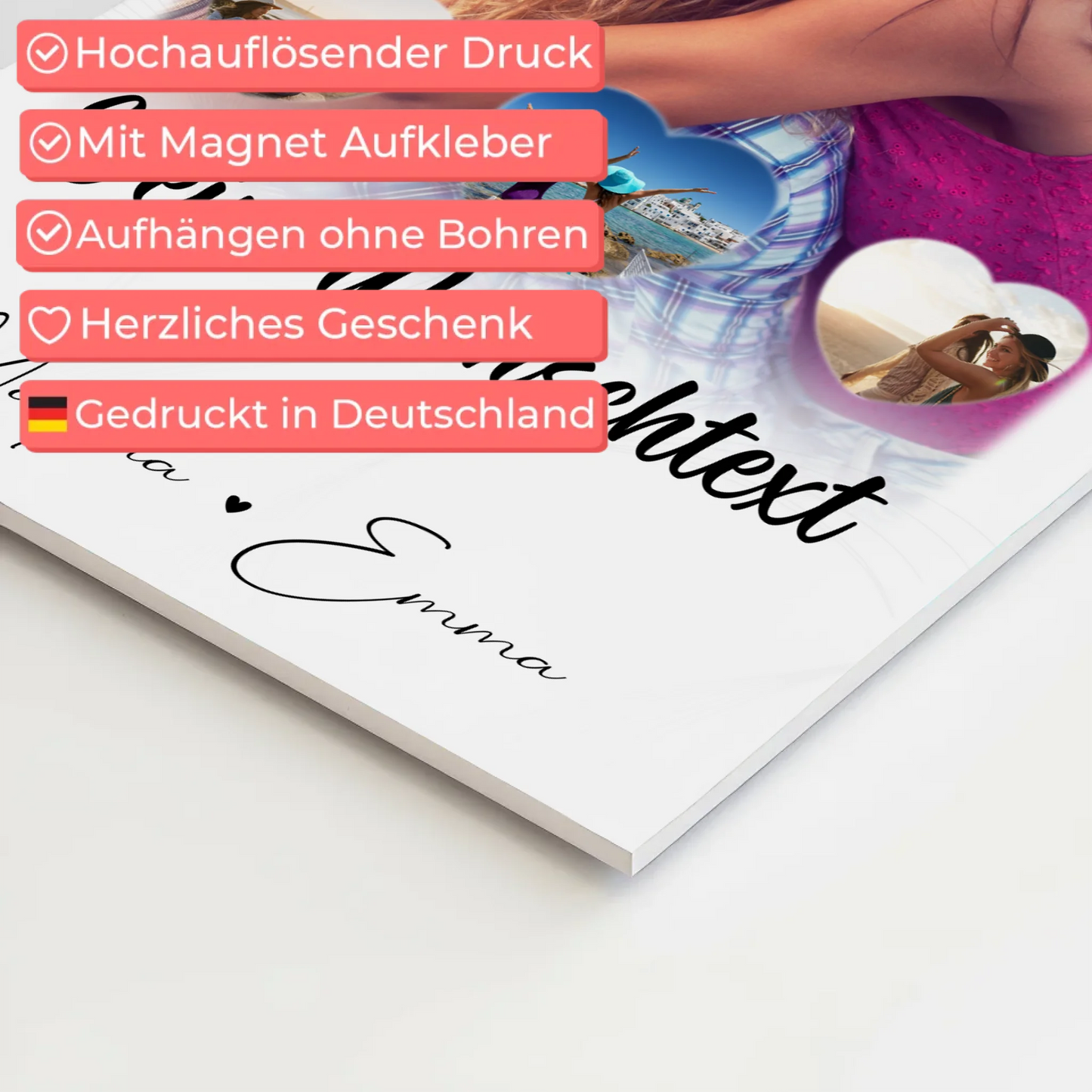 Mama Plakat Fotoboard mit 1 Foto 3 kleine Herz Fotos und Wunschtext Vergiss nie wie toll du bist