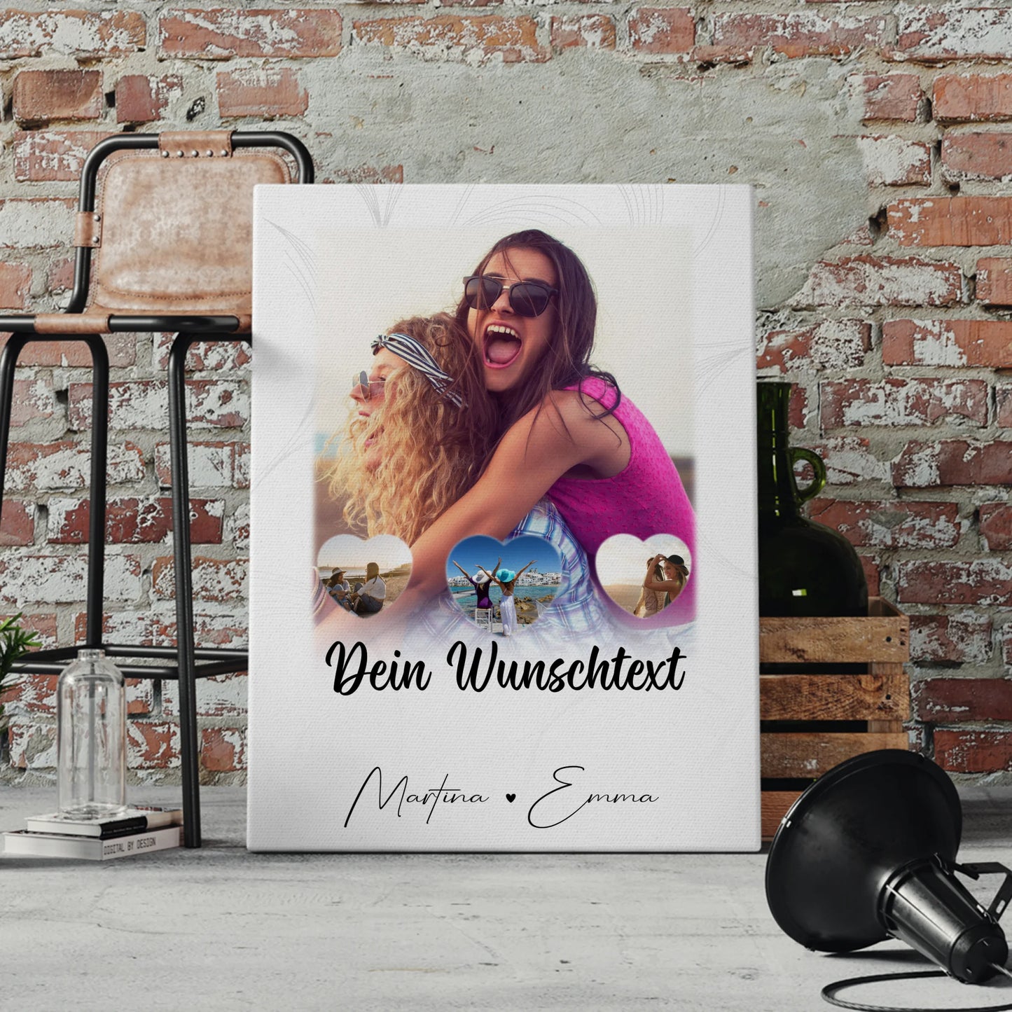 Mama Leinwand mit 1 Foto und 3 kleinen Herz Fotos Wunschtext Vergiss nie wie toll du bist