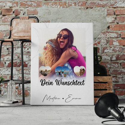 Mama Leinwand mit 1 Foto und 3 kleinen Herz Fotos Wunschtext Vergiss nie wie toll du bist