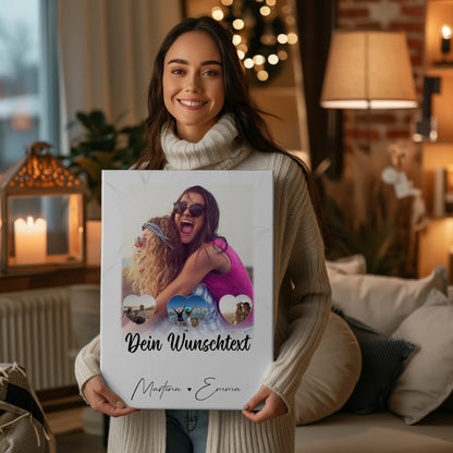 Mama Leinwand mit 1 Foto und 3 kleinen Herz Fotos Wunschtext Vergiss nie wie toll du bist