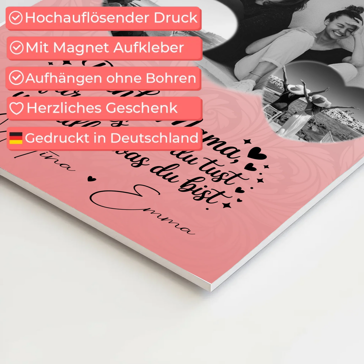 Personalisiertes Mama Plakat mit 3 Herz Fotos und Vergiss nie wie toll du bist 4