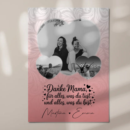 Personalisiertes Mama Plakat mit 3 Herz Fotos und Vergiss nie wie toll du bist