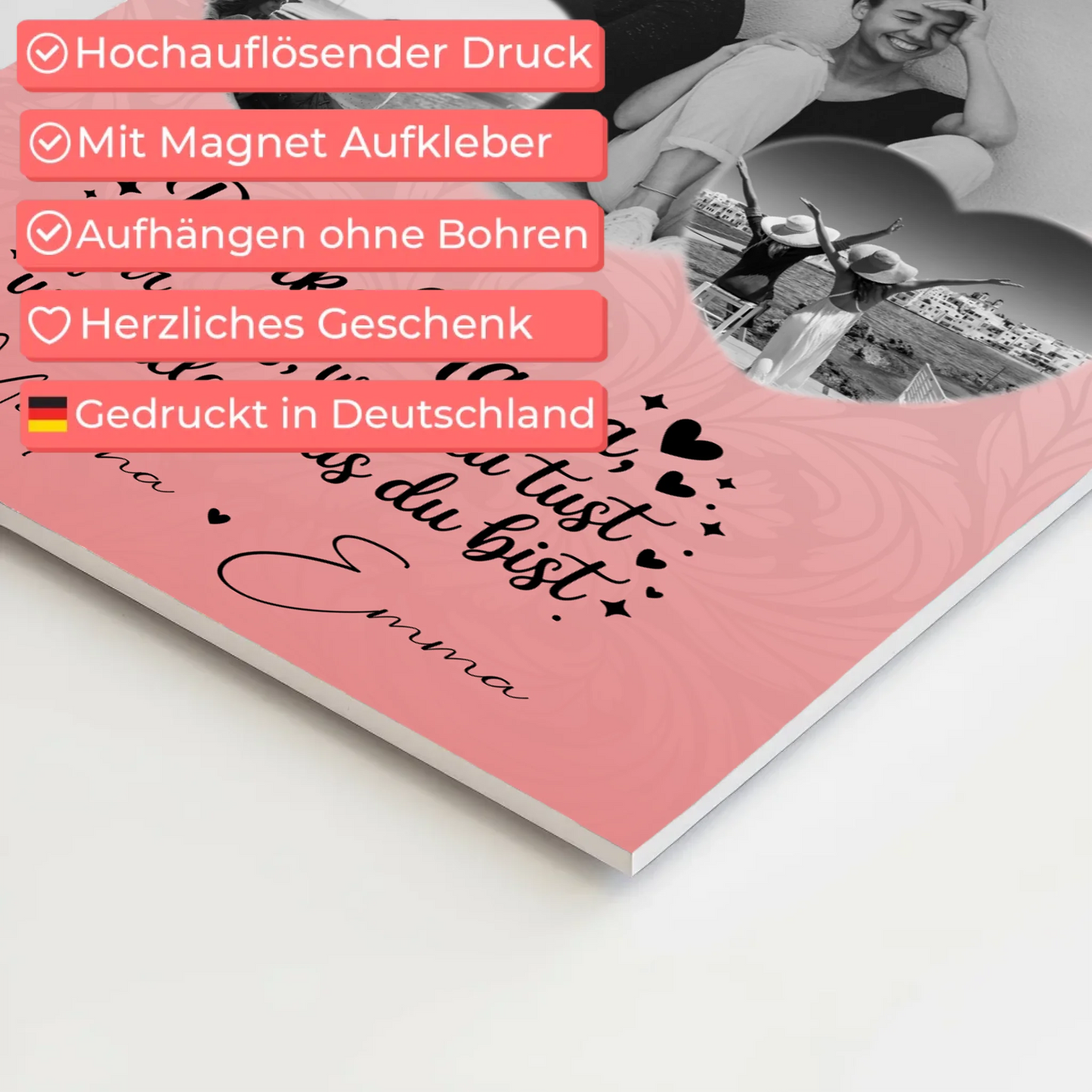 Personalisiertes Mama Plakat mit 3 Herz Fotos und Vergiss nie wie toll du bist