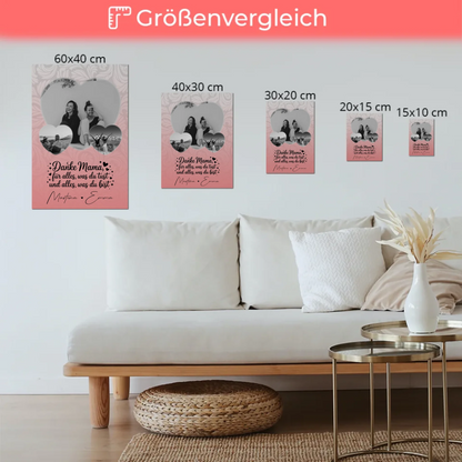 Personalisiertes Mama Plakat mit 3 Herz Fotos und Vergiss nie wie toll du bist