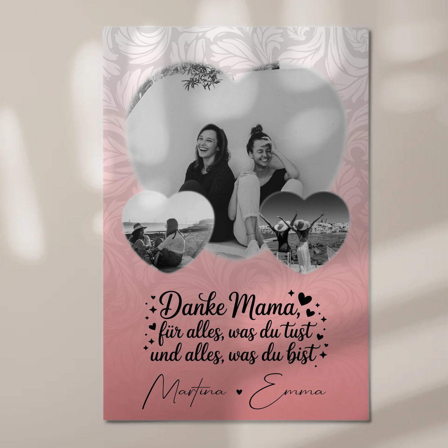 Personalisiertes Mama Plakat mit 3 Herz Fotos und Vergiss nie wie toll du bist