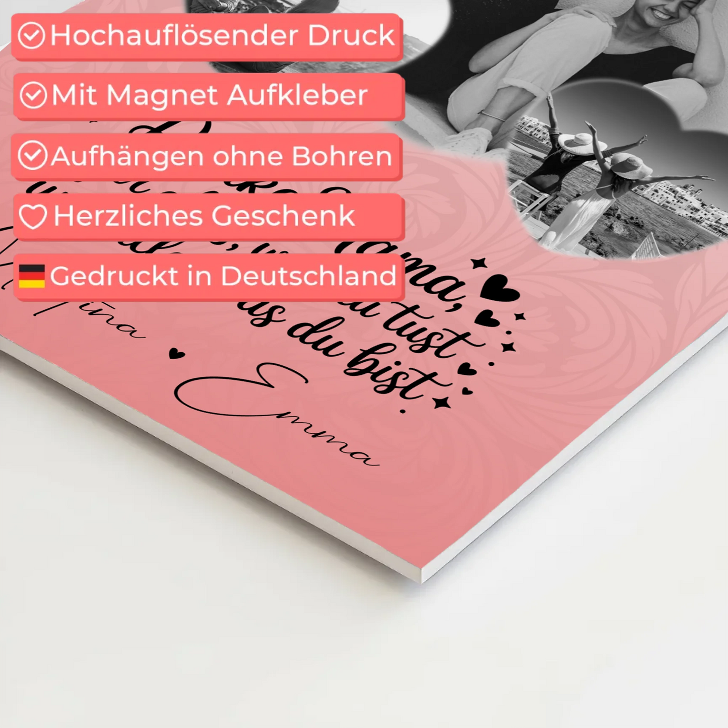 Personalisiertes Mama Plakat mit 3 Herz Fotos und Vergiss nie wie toll du bist