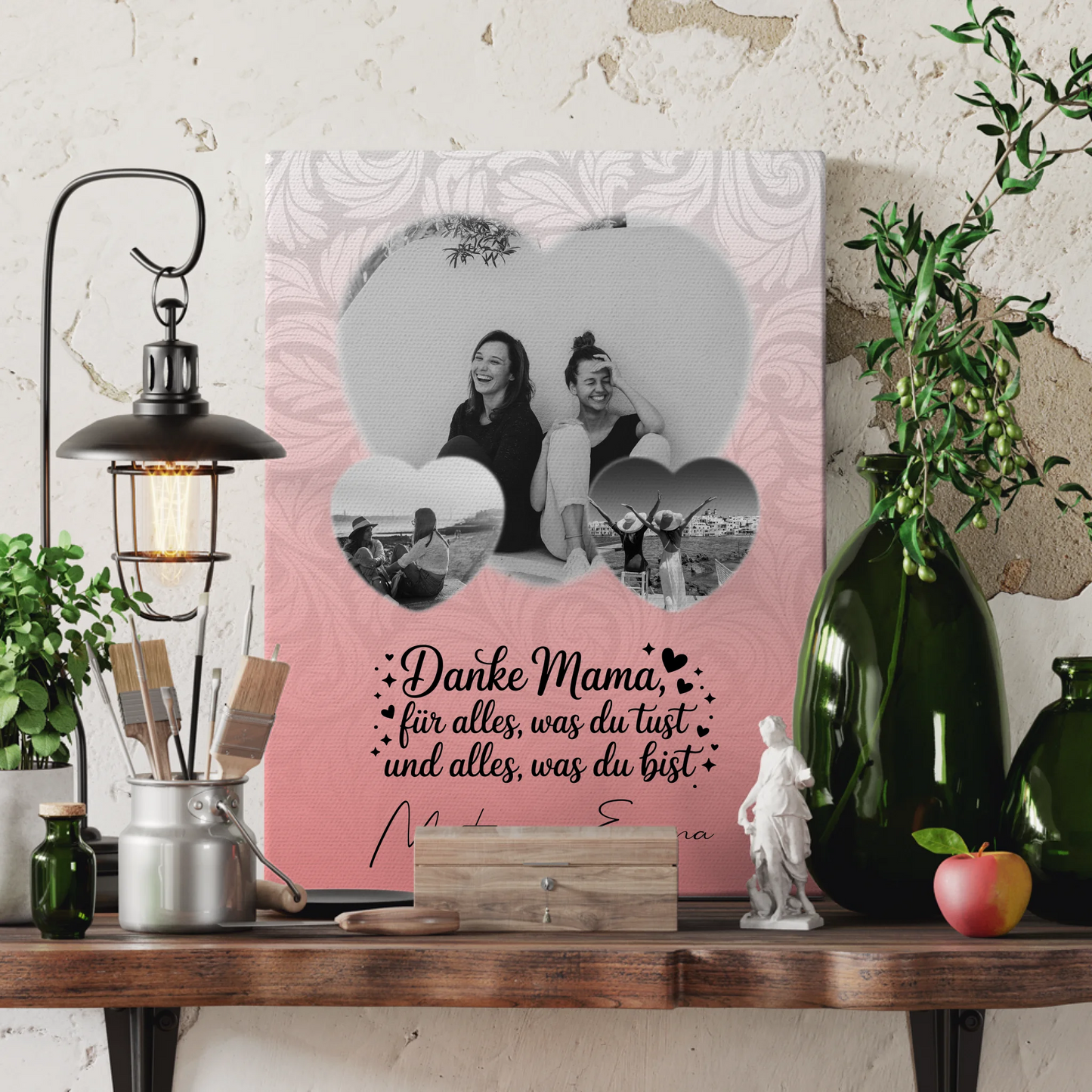 Personalisierte Leinwand Für Mama mit 3 Herz Fotos Vergiss Nie Wie Toll Du Bist