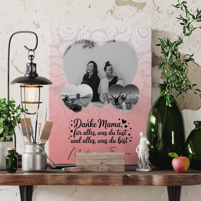 Personalisierte Leinwand Für Mama mit 3 Herz Fotos Vergiss Nie Wie Toll Du Bist