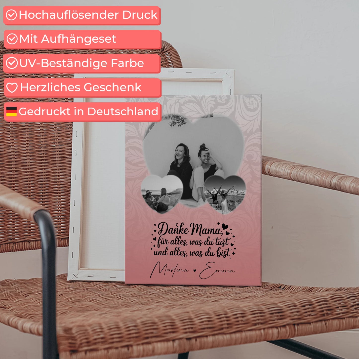 Personalisierte Leinwand Für Mama mit 3 Herz Fotos Vergiss Nie Wie Toll Du Bist