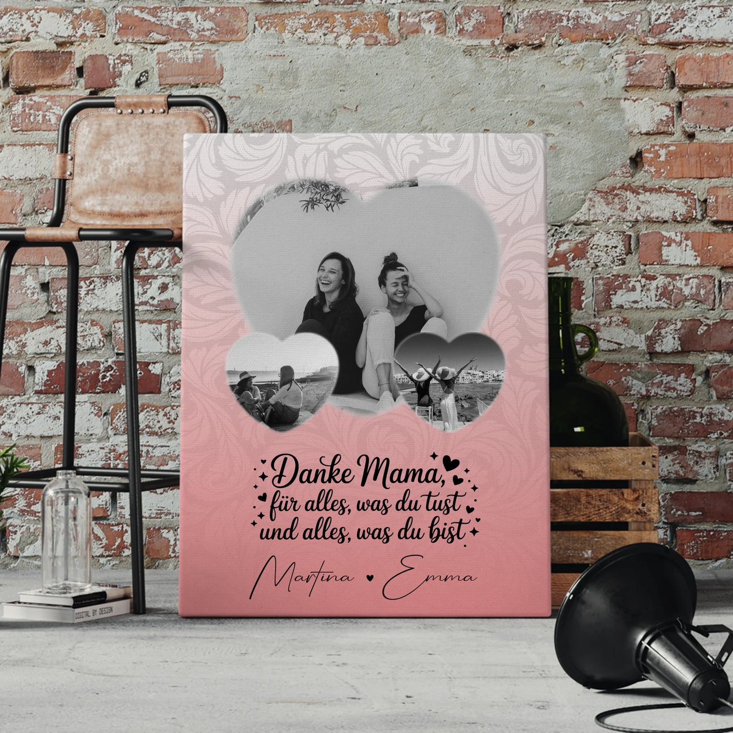 Personalisierte Leinwand Für Mama mit 3 Herz Fotos Vergiss Nie Wie Toll Du Bist